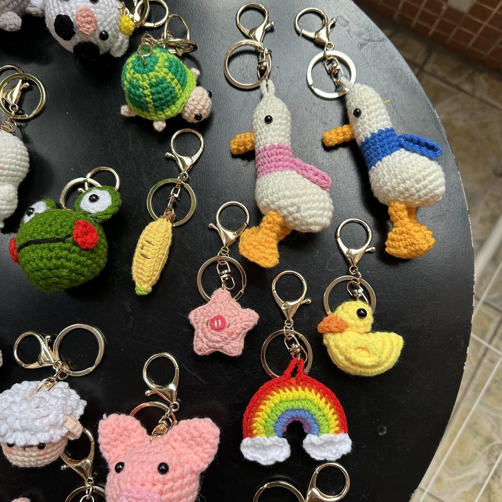 Handmade wool crocheted cartoon sunny day doll dog pig sheep chicken fox rabbit animal diy doll head key chain bag decoration