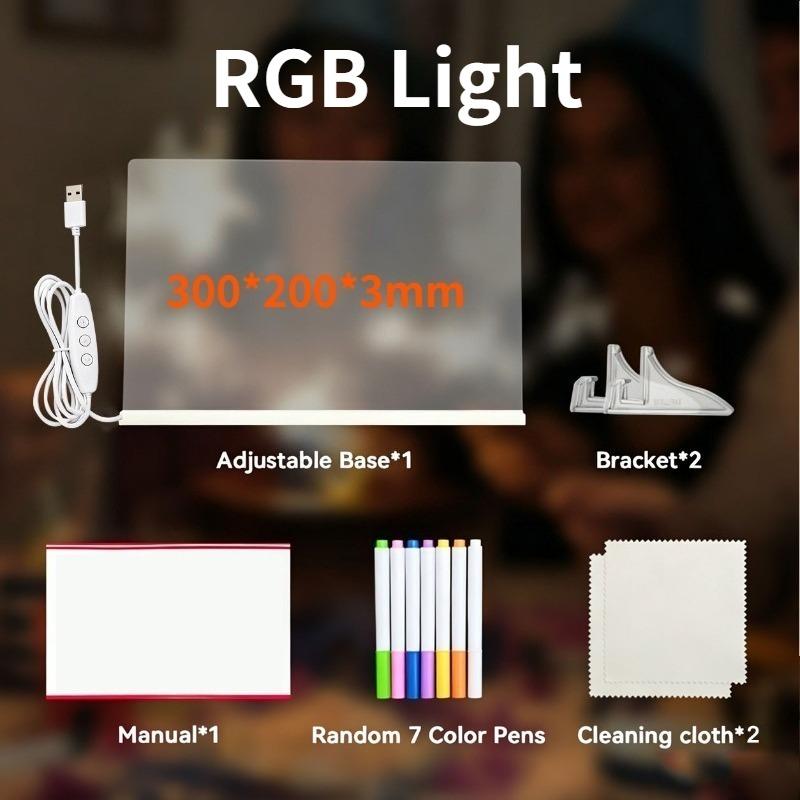 DIY Rewritable Glowing Acrylic Message Board Lamp, Light Up Drawing Board for Kids, Comes with 7 Vibrant Color Marker Pens