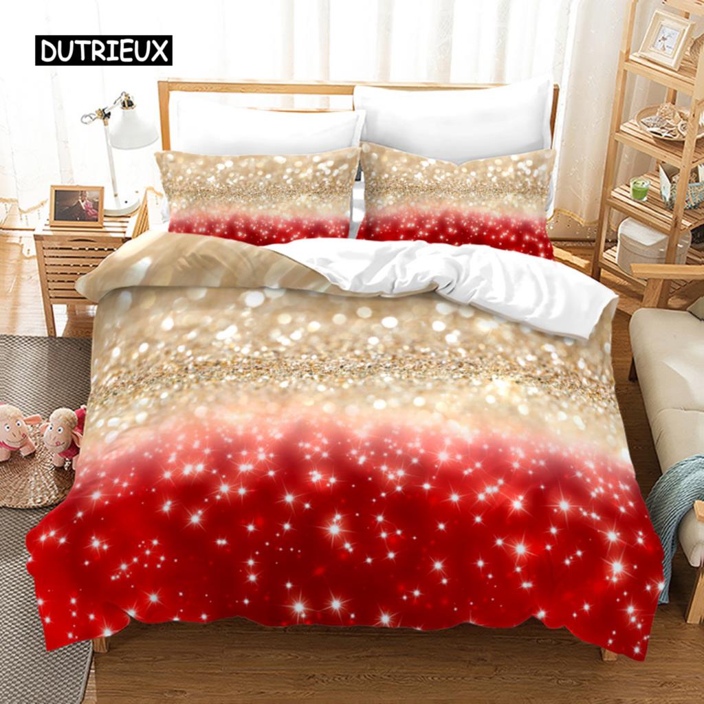Gradient Duvet Cover Set Microfiber Rainbow Striped Glitter Sequins Quilt Cover Double Queen King Size 2/3pcs Comforter Cover