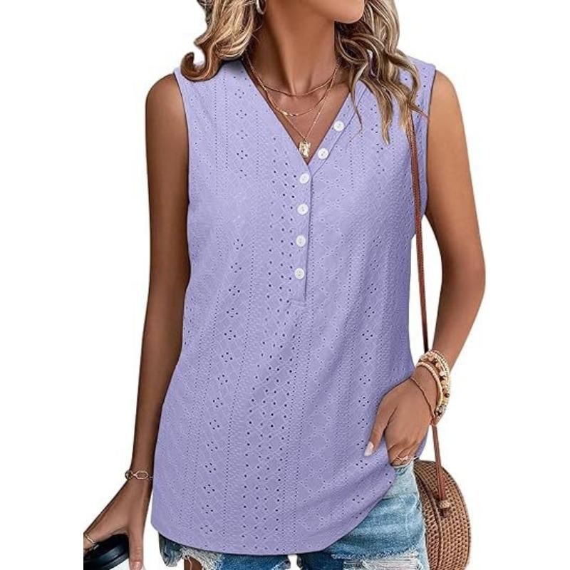 

YYFS Женская мода Повседневная Летняя Весна Однотонный Принт Без Рукавов V-образный Вырез Блузки и Рубашки XXL лаванды фиолетового