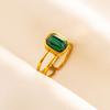 Green Striped Stone Vintage Gold Color Stainless Steel Open Adjustable Rings For Women Men Accessories Finger Jewelry Sun Flower