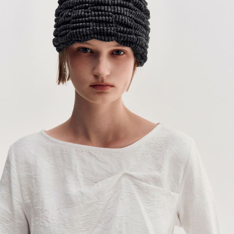 

KIMZISU Меланжевая Шапка-Бини с Драпировкой _ ЧЕРНАЯ BLACK_OS