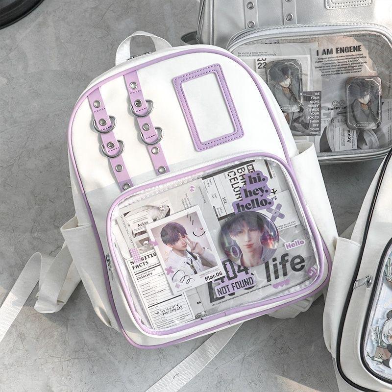 Mignon Mini Sac à Dos Femmes Kawaii Sac Ita Fille Douce Sac à Dos Transparent DIY Affichage Sac à Dos Style Lolita Preppy Sacs d'École violet