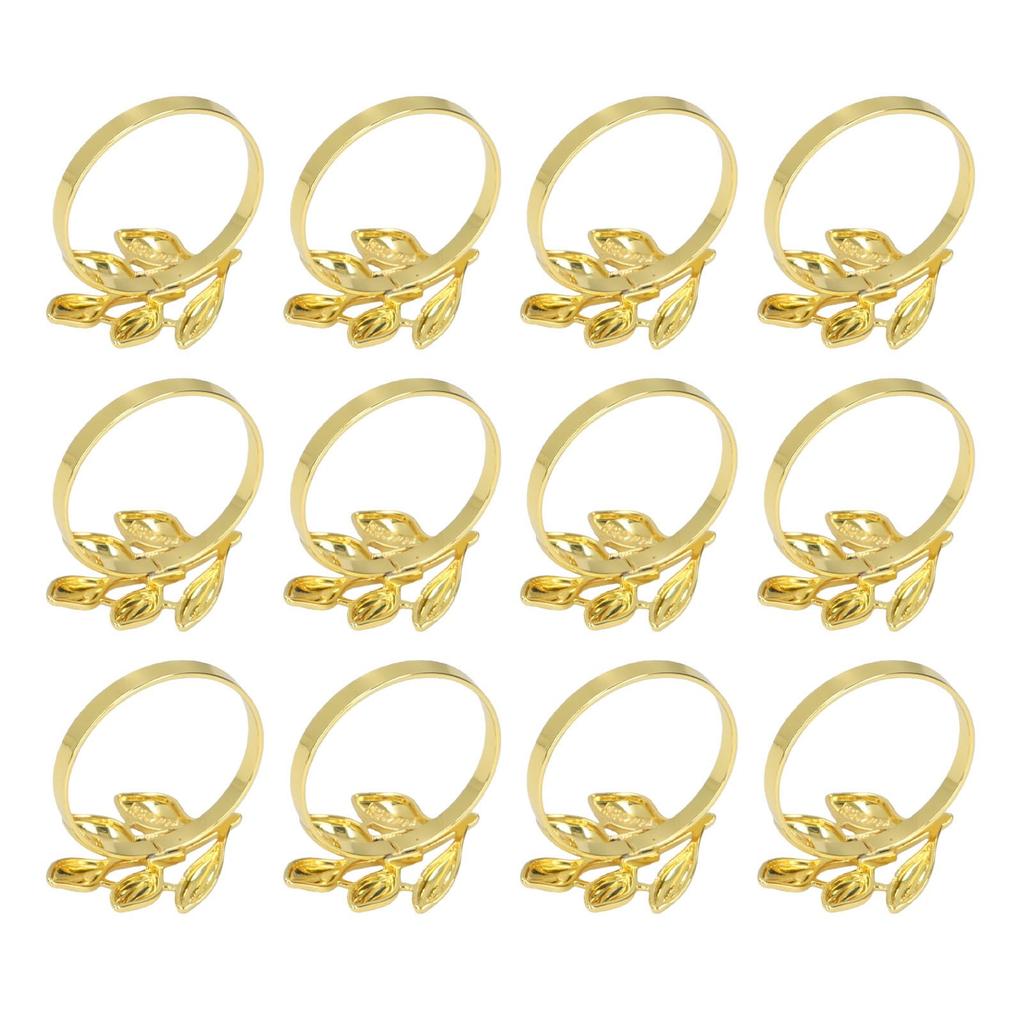 12PCS Metal Napkin Rings Leaf Napkin Ring Holders Metallic Adornment for Table Kitchen Dinner Party Wedding Gold
