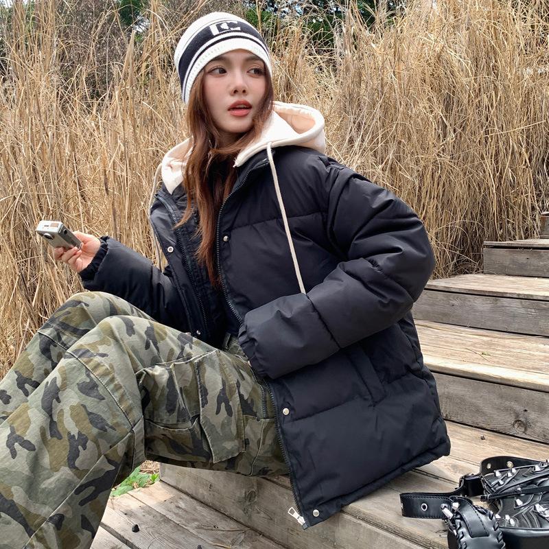 Oversized Parkas for Women Fall Winter  New Sleeves Hat Detachable Solid Coats Casual Zipper Down Solid Chic Jacket