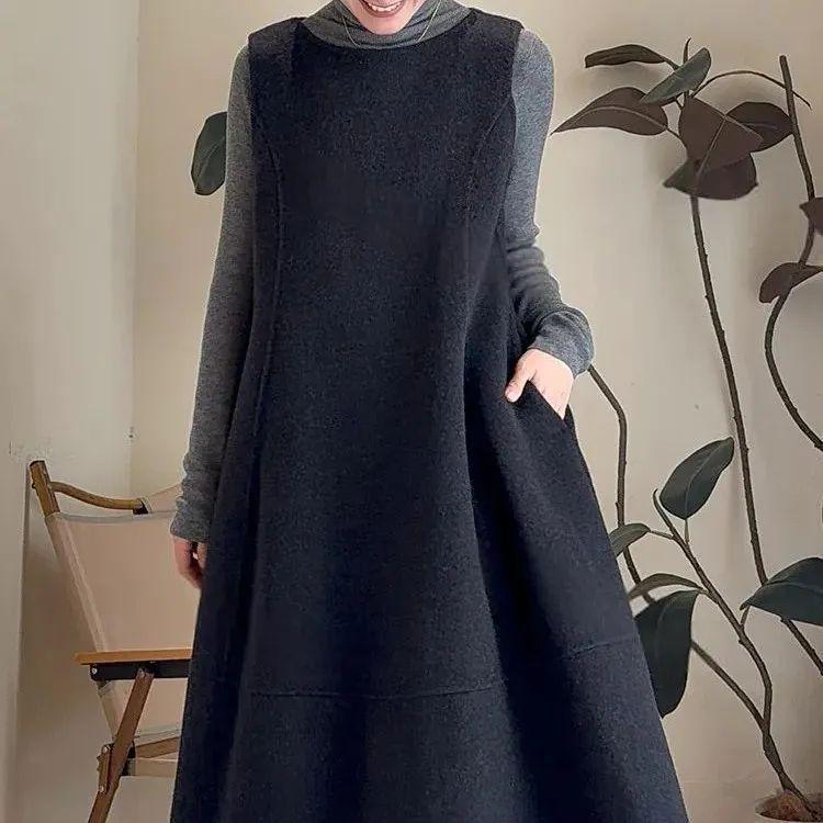 

Женское платье без рукавов с бантом в стиле French Chic - Осень/Зима, Корейский стиль, Стройное и элегантное XL темно-серого