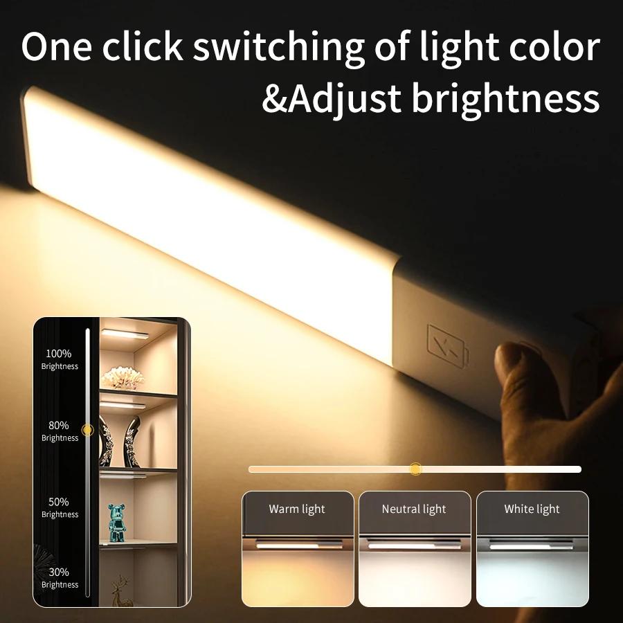 Smart Automatic Human Body Sensor Night Light Rechargeable Magnetic Strip Light LED Tricolor Wardrobe Hallway Cabinet Light
