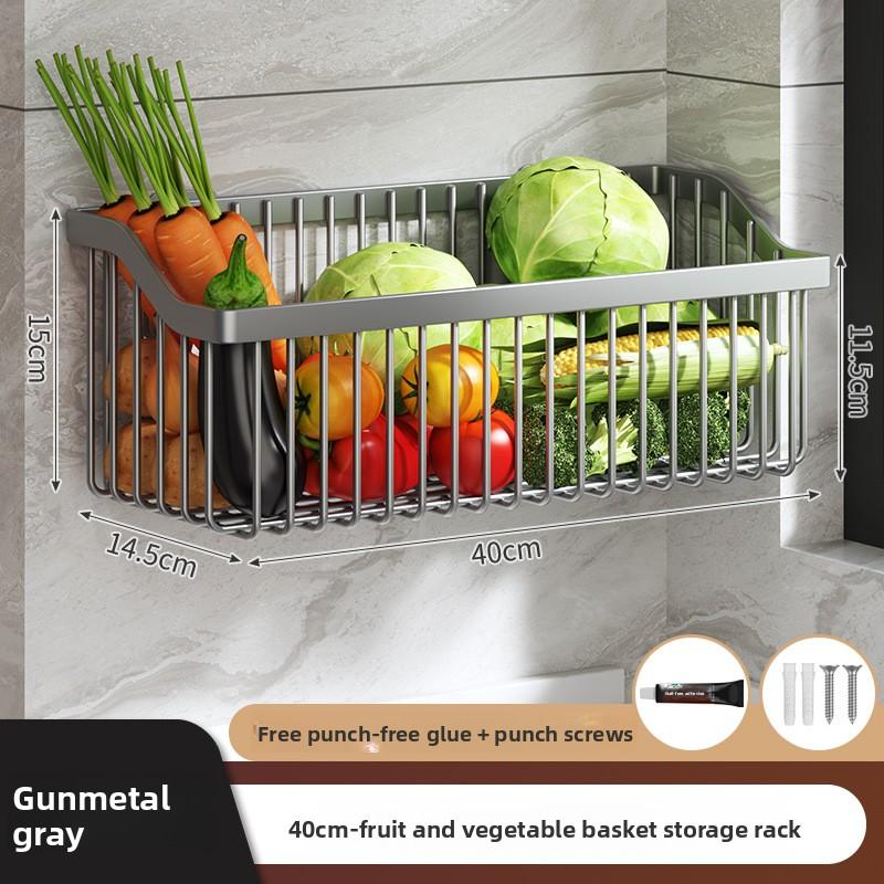 No-Drill Multifunctional Wall-Mounted Spice Rack Kitchen Storage Organizer Salt Seasoning Jar Vegetable Basket Rack