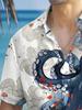 Men'S Plus-Size Short-Sleeve Button-Up Shirt with a Hawaiian Octopus Ukiyo-E Print, Plus Size