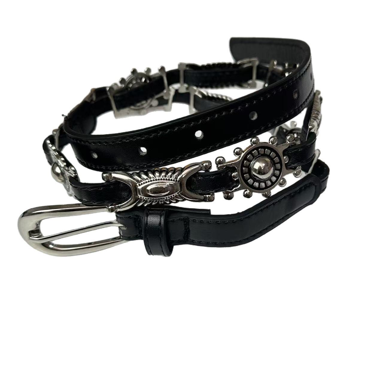 

Женский кожаный ремень в стиле Y2K Retro с заклепками и круглыми отверстиями - Универсальный и стильный аксессуар