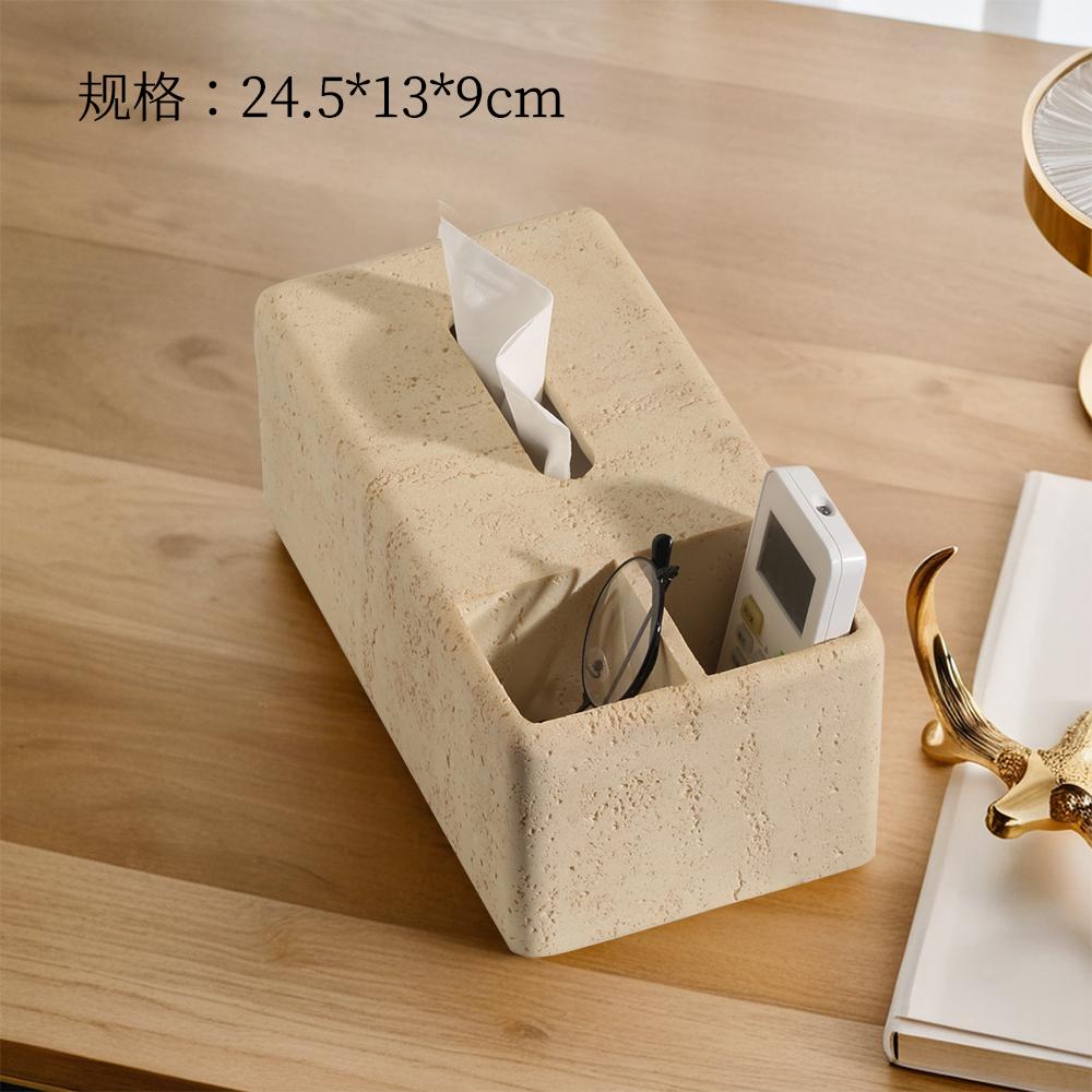 European Hole Stone Tissue Box High-end Living Room Office Tissue Box Multi-function Key Remote Control Storage Home Decoration