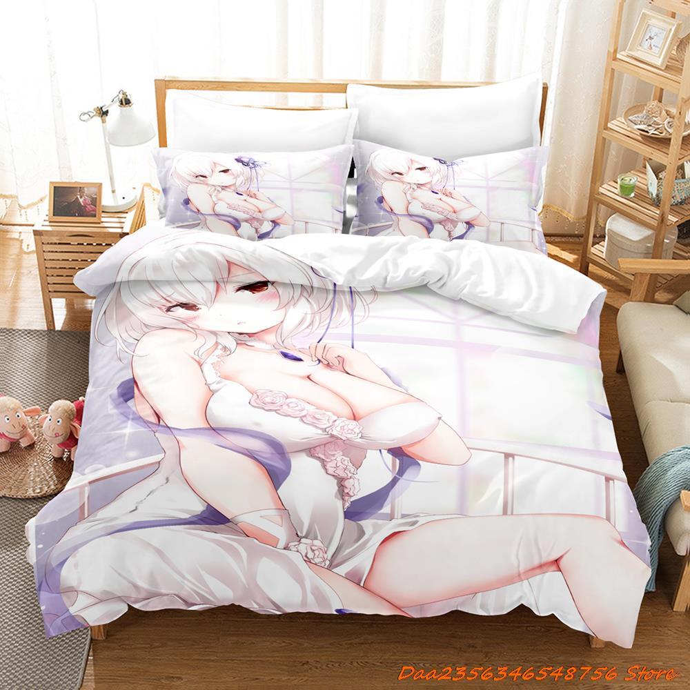 Sexy Azur Lane Sirius Beding Set Carton Anime Thre-piece Set Adult People Kid Bedrom with Soft Fabric Duvetcover Sets 3D Kawai Girl Game Bed Set