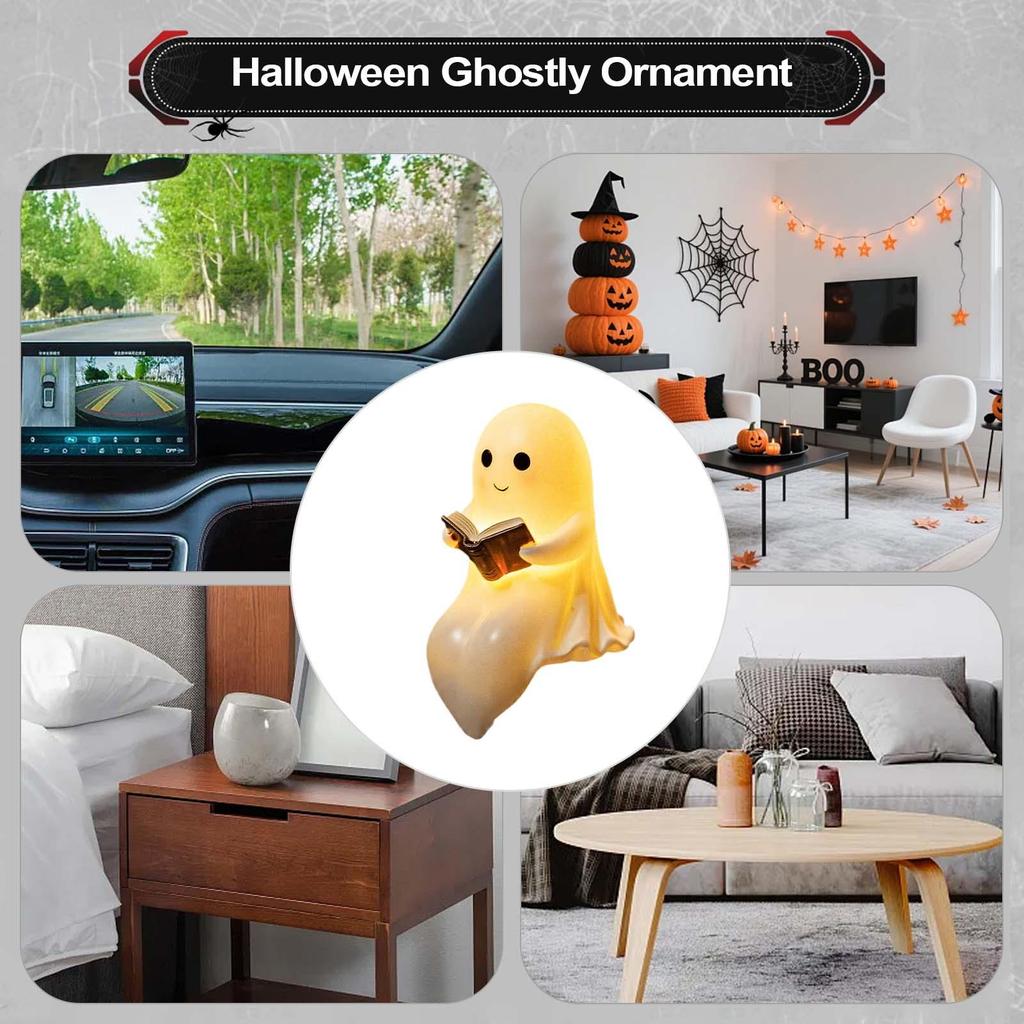 Cute Ghost Reading Book Lamp Halloween Ghost Night Light Ghost Reading Night Light Halloween Decor for Bedroom Study Room