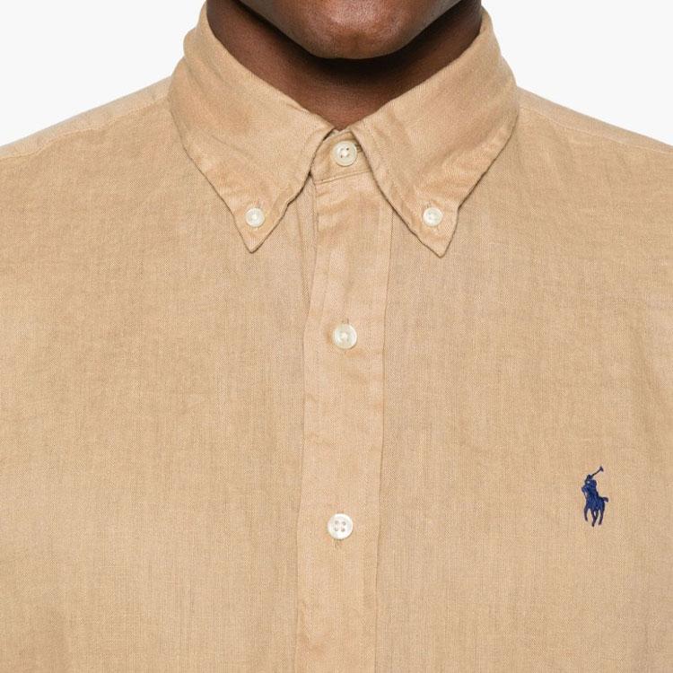 Polo Ralph Lauren SS24 Pony Embroidered Single-Breasted Loose Short Sleeve Shirt Men shirts Light-Brown 710795452-011