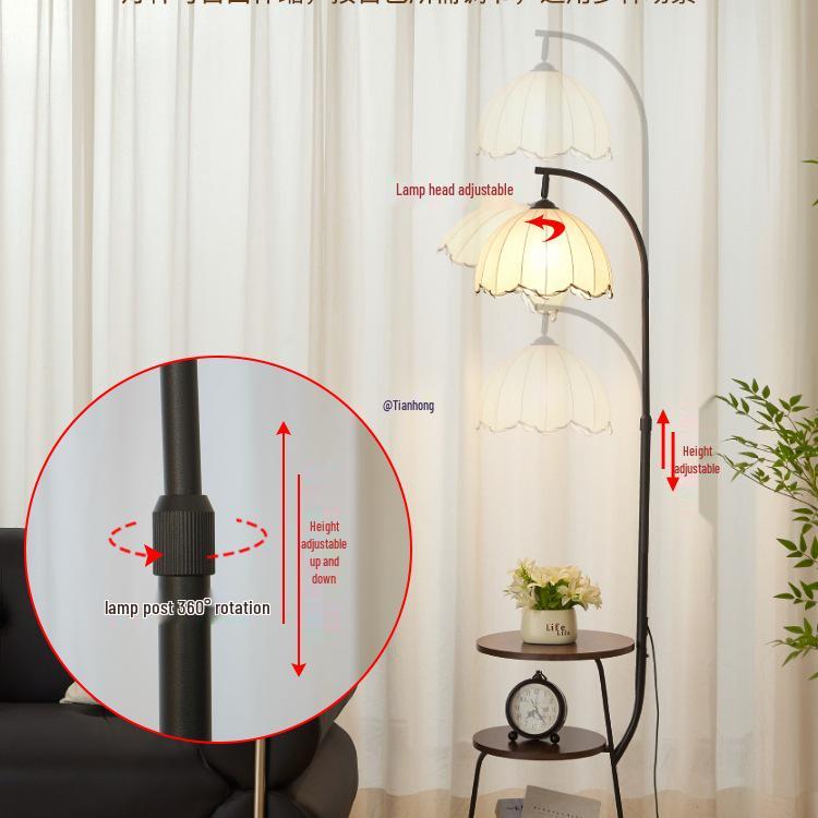 Chinese-Style Floor Lamp for Living Room & Bedside Table with Storage - Integrated Bedroom Atmosphere Decor