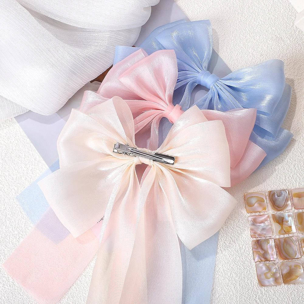 1PCS Girls Blue Pink Big Bow Ribbon Hair Clip Elegant Simple Spring Summer Hair Clip Pins Retro Headband Clips Hair Accessories