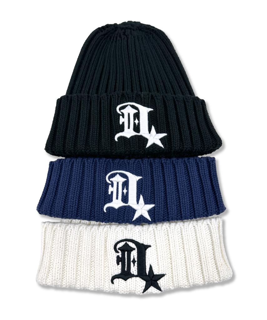 Damiswi Ribbed D Symbol Cotton Beanie_Black
