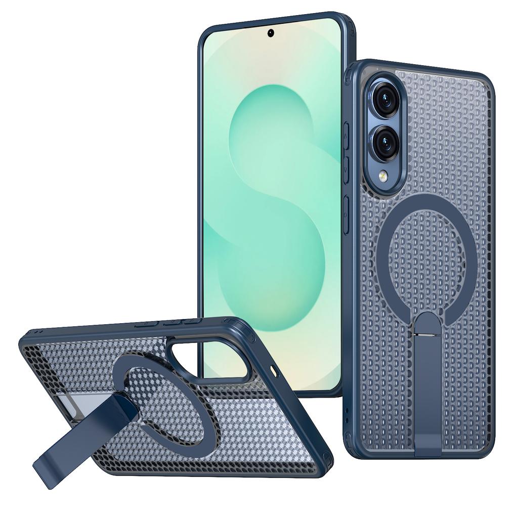 For Samsung Galaxy S25 Edge Magnetic Case Kickstand Grid Texture TPU PC Phone Back Cover