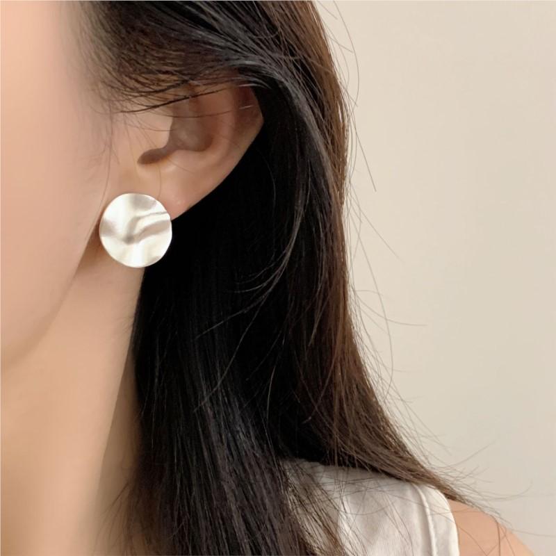 VENTFILLE925 Sterling Silver Studs Earrings For Women Round Matte Minimalist Ins Trend Office Jewelry Party Gift Dropshipping