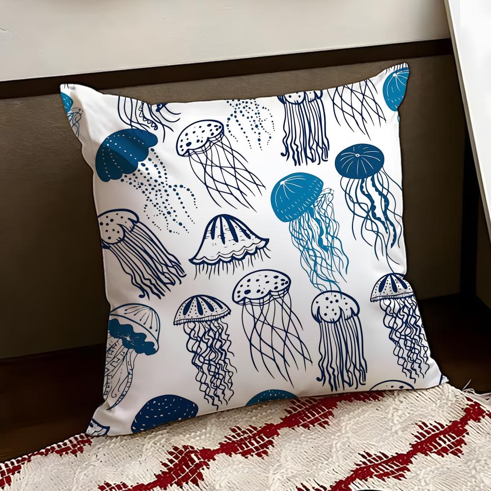 Drifting Jellyfish Cushion Cover Reversible Soft Durable Pillow Cover Home Car MultiScene Use for Daily Comfort