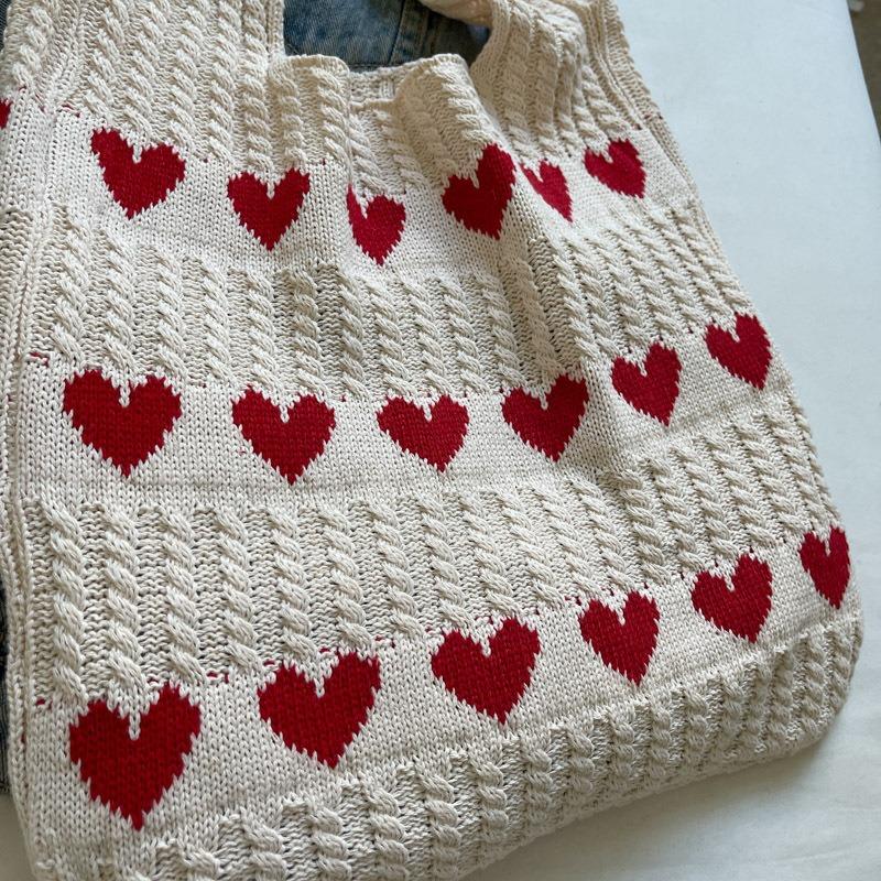 New Knitted Bag Woven Bag Love Women's Bag High-end Exquisite Wool Portable Shoulder Bag Shopping Bag