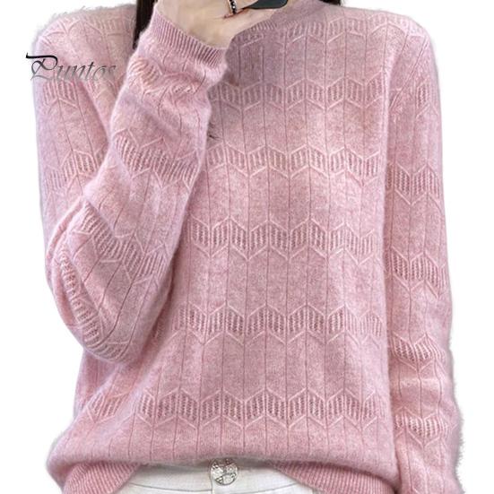 

Женский свитер с круглым вырезом и длинным рукавом, эластичный дышащий трикотажный топ с уникальным узором, вязаный свитер стандартной посадки розовый