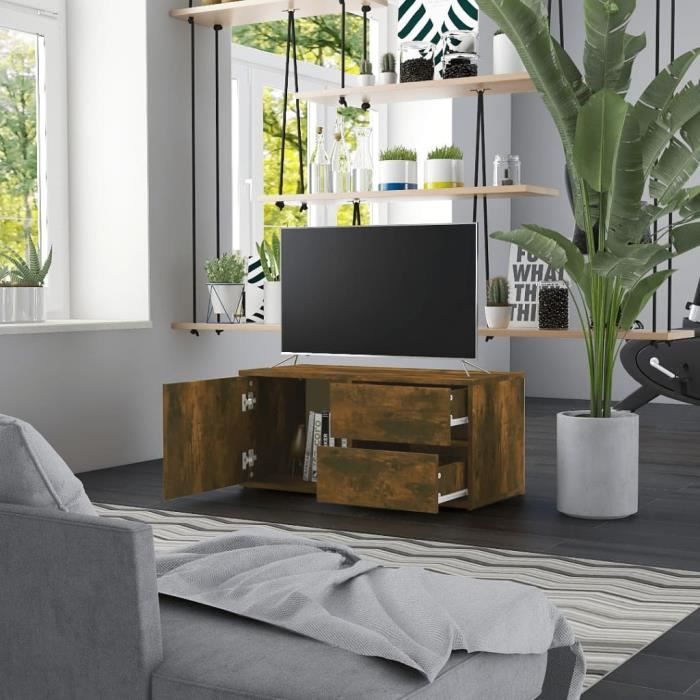 815495 vidaXL Meuble TV Chêne fumé 80x34x36 cm Bois d'ingénierie