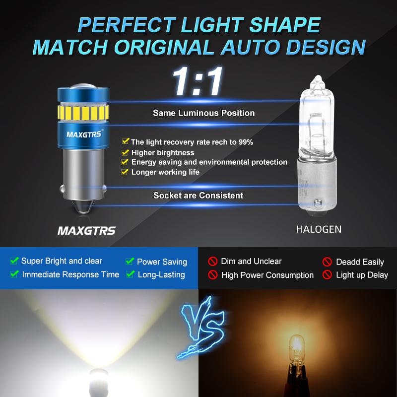 MAXGTRS 2x Car Auto BA9S Bax9s BAY9S Led T4W Wedge W5W 3030 Chip Interior Bulb T2W T3W H5W Parking DRL License Plate Light