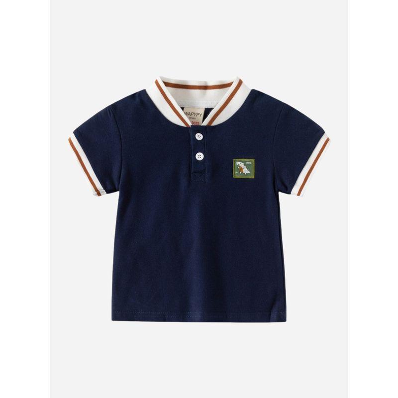 Kids Short Sleeve T-shirt Clothes Summer K-style Boy Dinosaur Embroidered V-neck Polo Shirt Baby Boy Color Matching Top