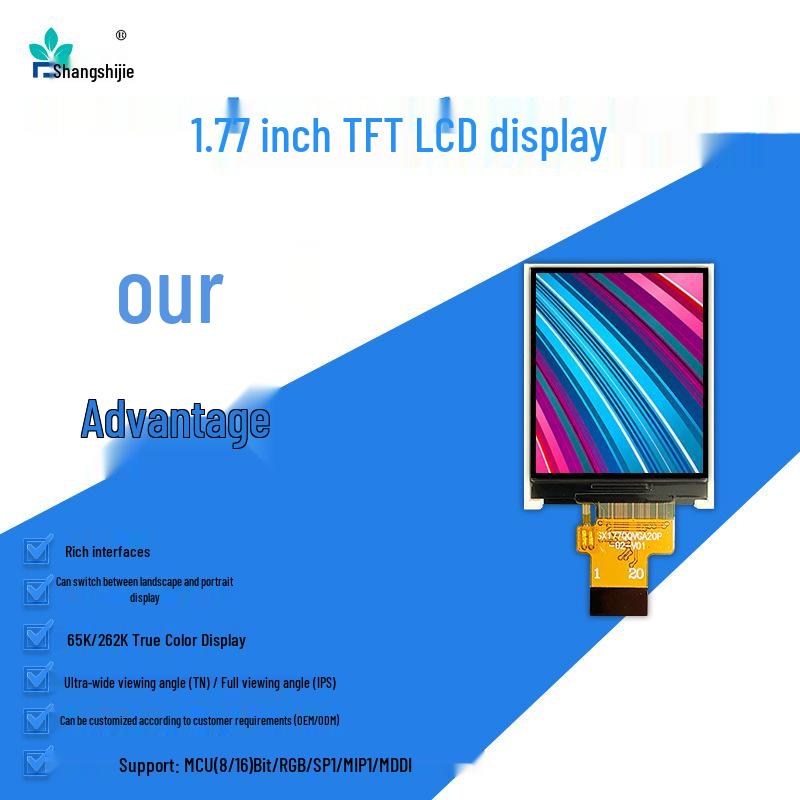 1.77" TFT LCD Display, 128x160 Resolution, 20-PIN Interface, 7735s.