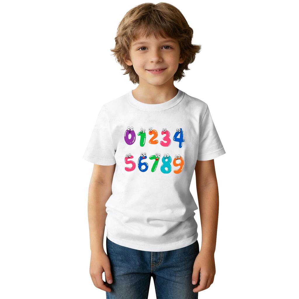 Roupas de Trabalho da Moda de Manga Curta com Gola Redonda, Tops Estampados Para CRIANÇA, Tops de Verão