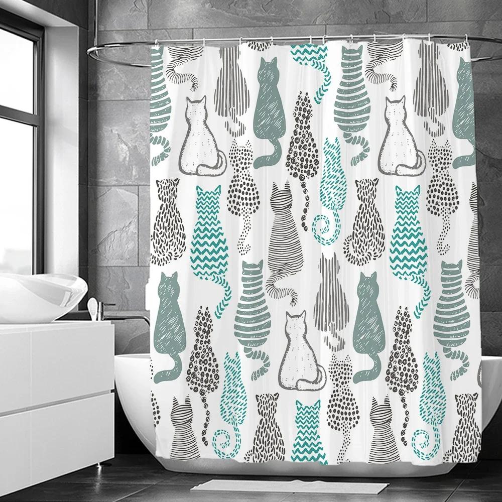 Cat  curtains bathroom  curtain Cute 3D fabric curtain with hooks funny waterproof shower curtain or Mat