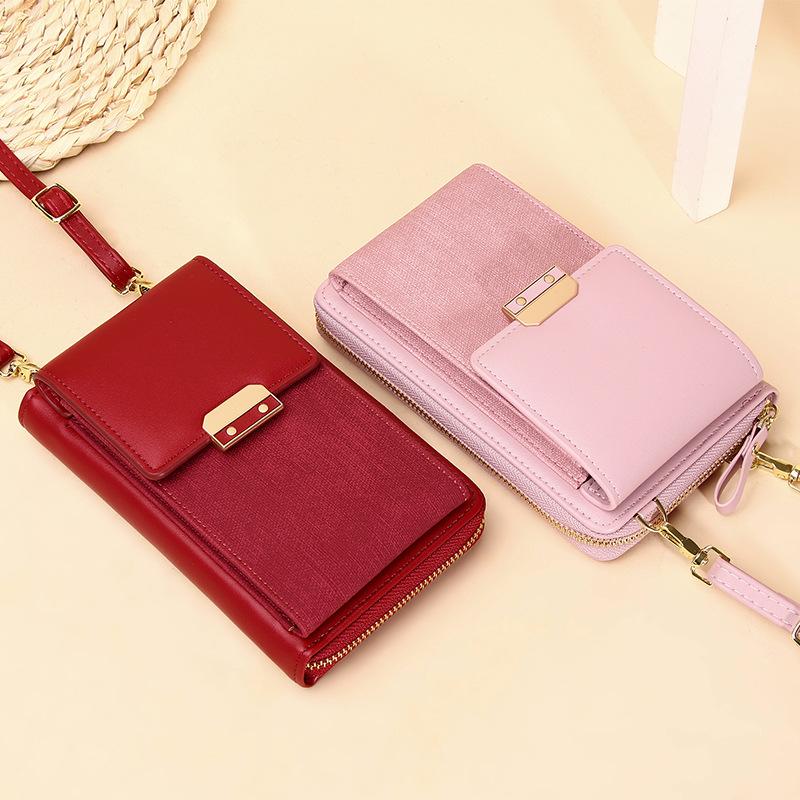 Dámská móda Kabelky na zip na telefony se spojkou Pu Kožené peněženky Malé crossbody kabelky
