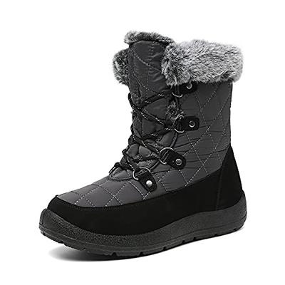 FULORIS Damen Warme Wasserdichte Schneestiefel mit Kordelzug, Rutschfestes Design, Leichtgewicht, und Einfach zu Tragen (Größe 26, Grau)