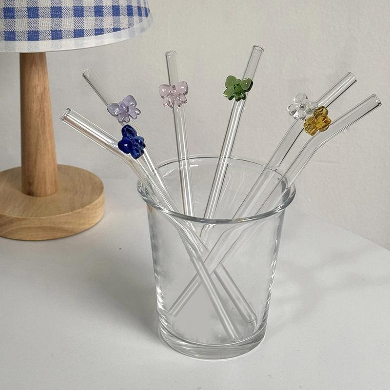 1pc 8mm Glass Straw, Reusable Drinking Straws Cute Butterfly Heat-Resistant Straw For Festival Party Wedding Cocktail Bar Beachs