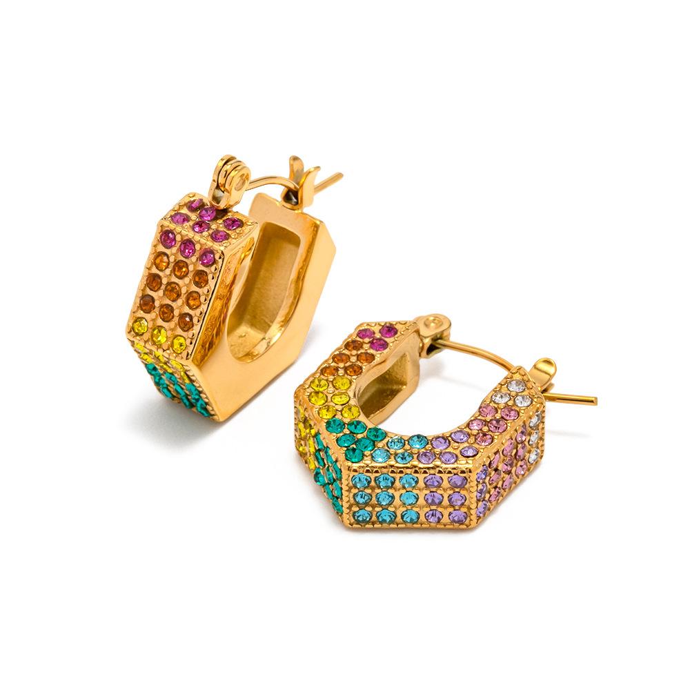 Luxury Diamond Cubic Zircon Earrings Stainless Steel Jewelry Gold Hoops Geometric Hoop Earrings