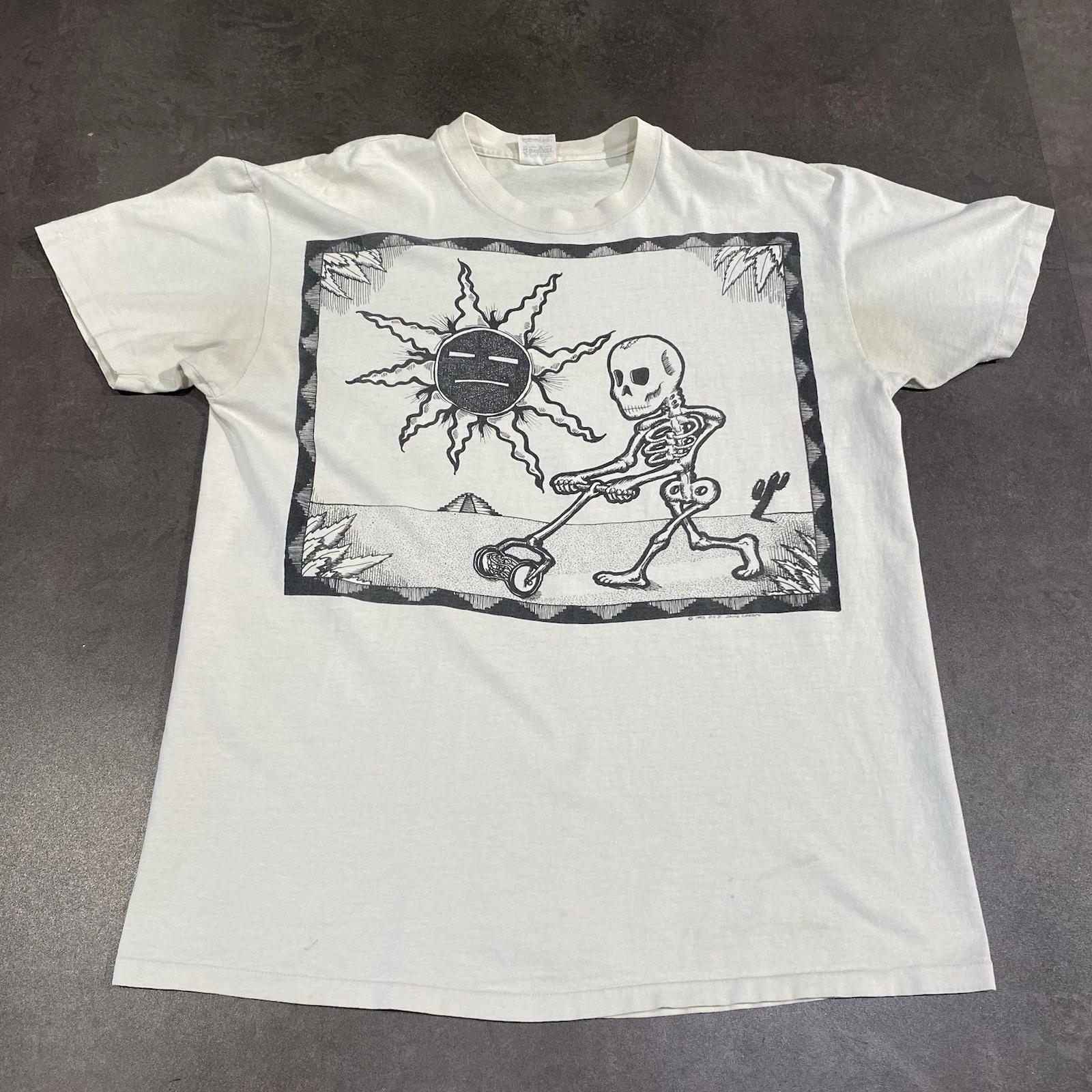 Vintage 90s Stedman Jaime Crespo Skeleton Sun T Shirt XL Art Mexico Museum L