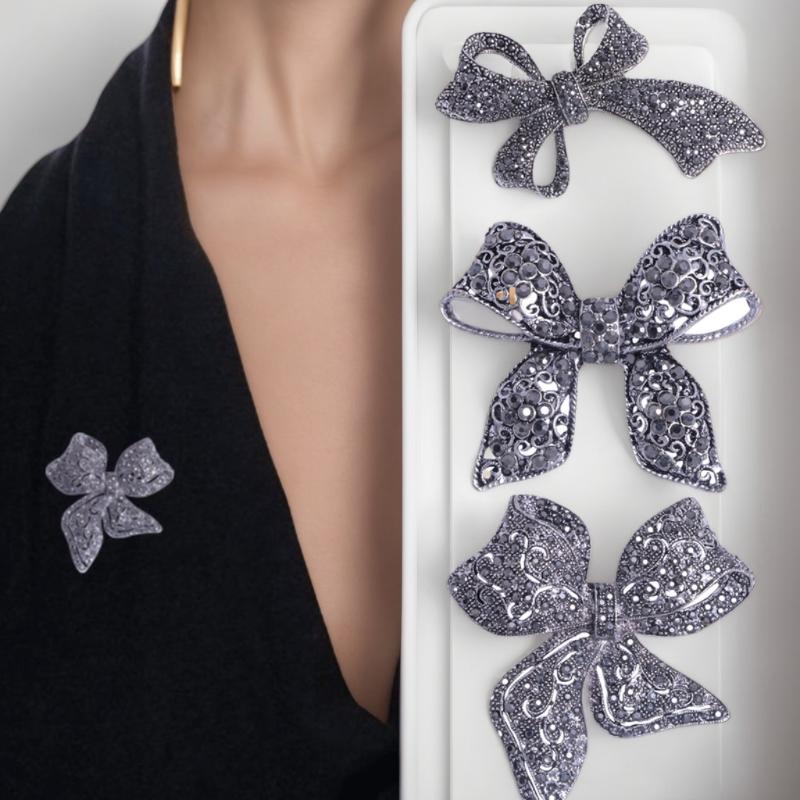 Sparkling Rhinestone Bow Brooches For Women Unisex Office Party Friend Gifts Jewelry Accessories