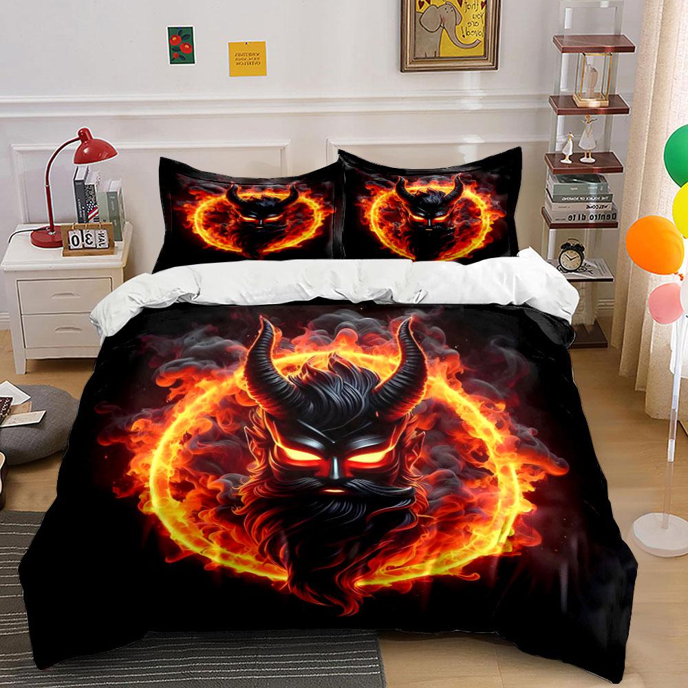 Fiery horned demon face. Bedding sets Duvet cover sets Duvet covers Pillowcases(1 * Duvet Cover 2 * Pillowcases without duvet insert)