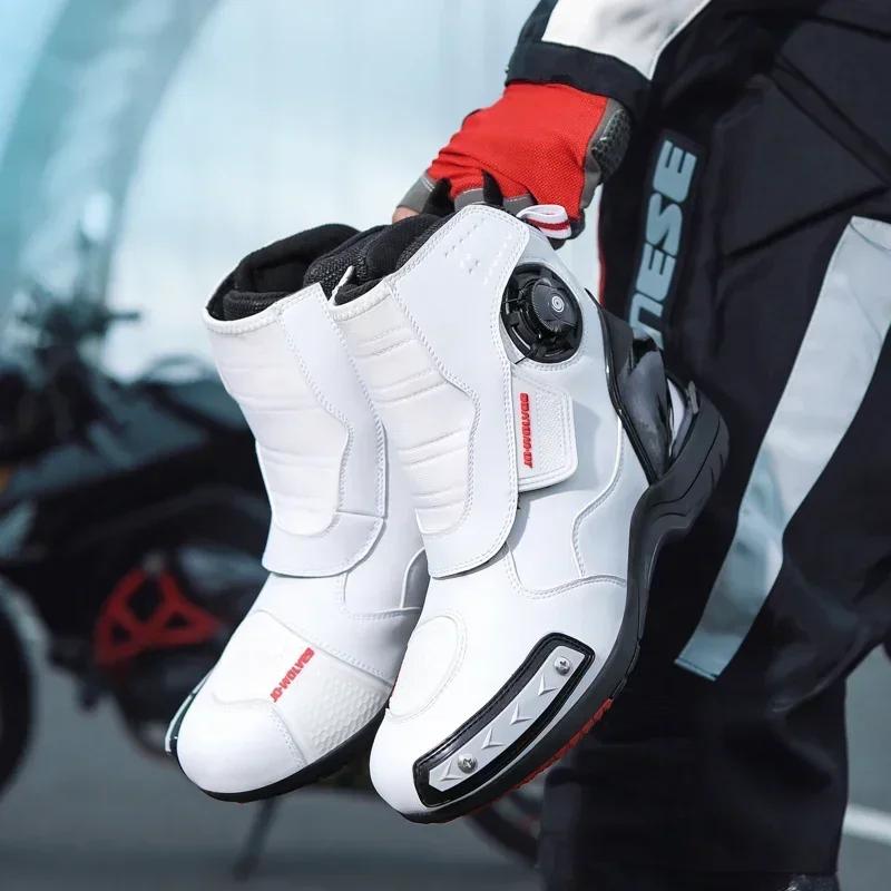 Men Motocross Boots Waterproof Urban Riding Shoes Black Motorcyclist Boots Leather Motorcycle Supplies Retro Motorcycle Shoes