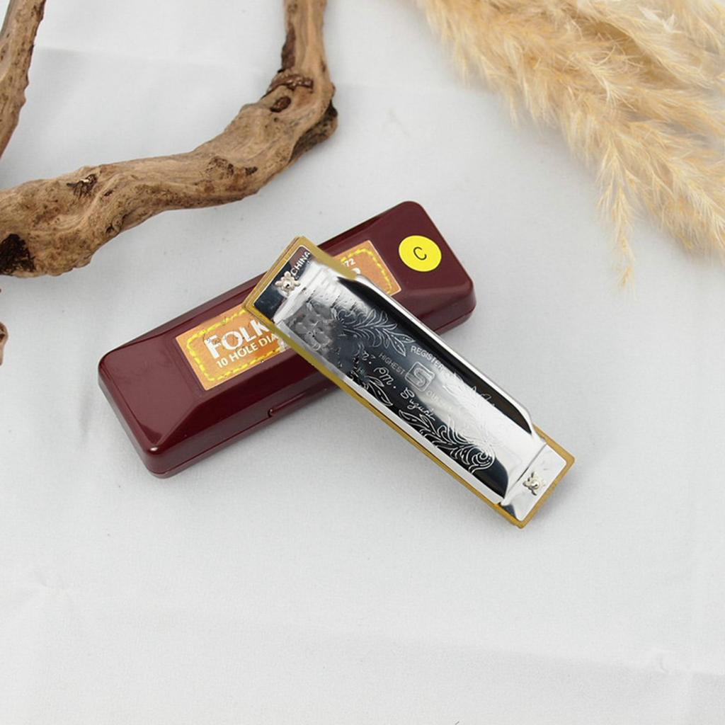 Mundharmonika 10 Löcher C-Ton Klar Stabiler Klang Mundorgel Exquisite Schöne Harmonica C