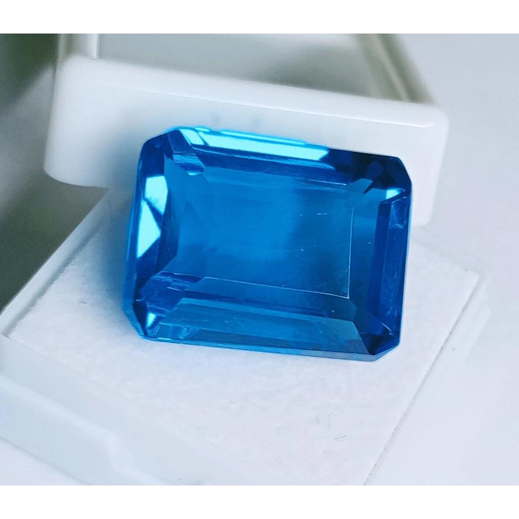 AAA Natural London Blue Topaz 22.75 Ct Emerald Cut Certified Loose Gemstone