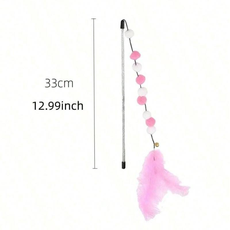 Cat Teaser Wand Set with Floral Tassel Cartoon Design, Interactive Toy for Indoor Play