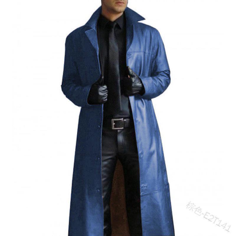 

Men s Slim Fit Western Cowboy Leather Trench Coat - PU Leather Lapel Jacket, Costume Overcoat 2XL