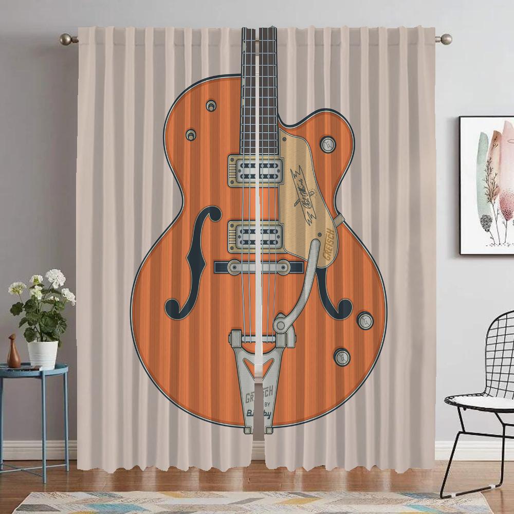 Guitar Pattern Curtains for Living Room Curtain Tulle for Bedroom Shades Home Interior Curtains 2 Pieces Halloween Decoration