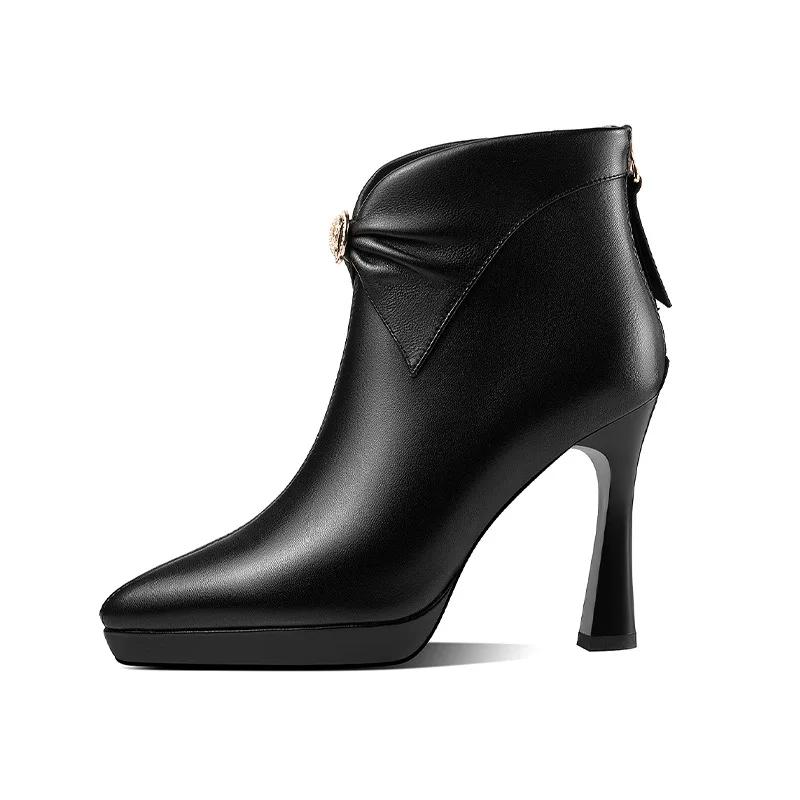 Fashion Pointed Toe Stiletto Heel Sexy Boots Platform Back Zipper Ankle Boots Women Fashion Crystal Short Boots Winter Comfort Shoes