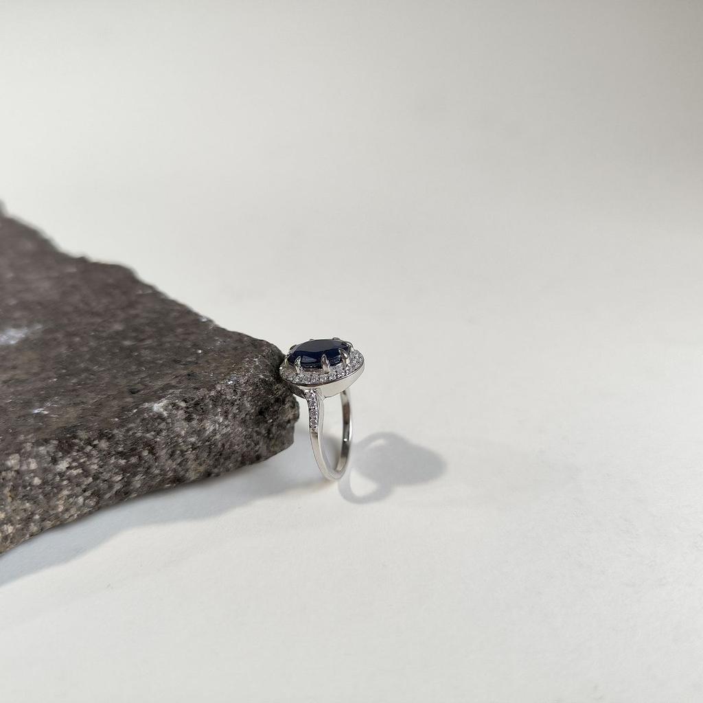 Silver Ring with Natural Sapphire 3.81ct, Cubic Zirconias, Item Weight 3.62 G (2173953)