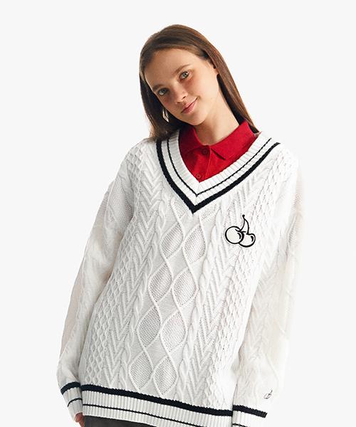 Kirsh Middle Cherry Twist V-Neck Knit [Ivory] Ivory/1One Size