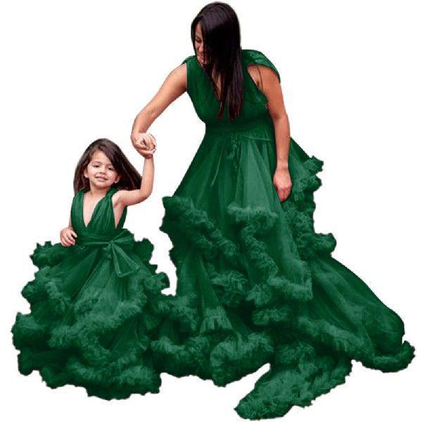 Soft Mesh Parent-Child Deep V Gauze Skirt: Maternity & Children's Evening Gown, Multi-Color
