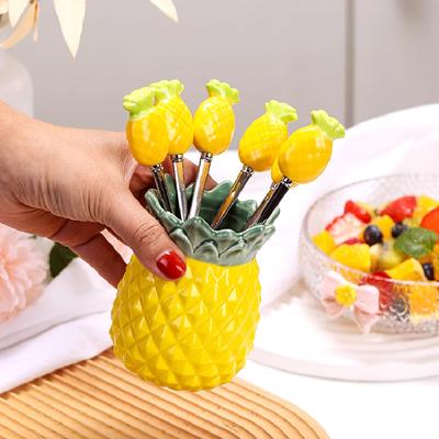 6 vidliček, 1 džbán, nerezová ocel 304, vidlička na ananas, vysoce hodnotná sada ovocných cedulí, luxusní krásné kreativní nádobí pro domácnost